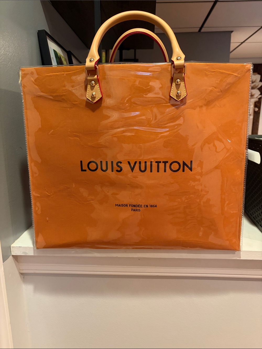Louis Vuitton Orange Clear Tote with Gold Chain and Pink Scarf Accent - Picture 3 of 13